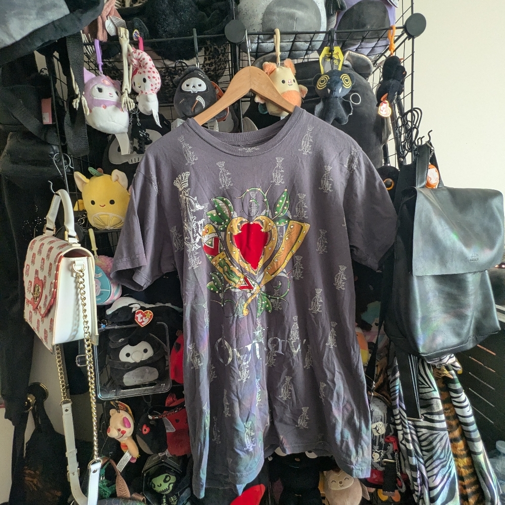 Christian Audigier Gray Graphic T-Shirt Sacred Heart